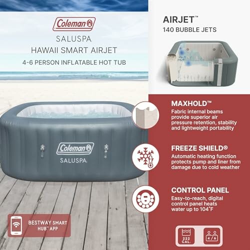 Coleman Saluspa inflatable hot tub with AirJet and features.