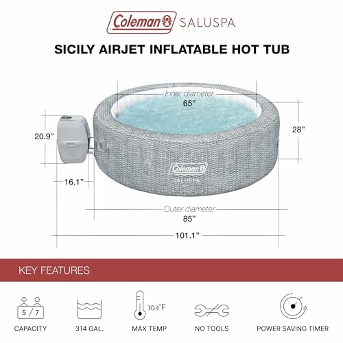 Coleman Saluspa Sicily Airjet inflatable hot tub with key features.