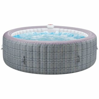 Round inflatable hot tub with wicker design